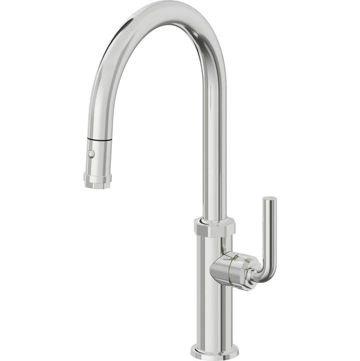 California Faucets Pull-Down Kitchen Faucet with Button Sprayer  - High Arc Spout
