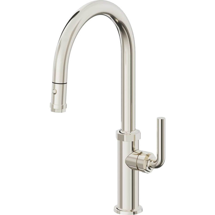 California Faucets Pull-Down Kitchen Faucet with Button Sprayer  - High Arc Spout