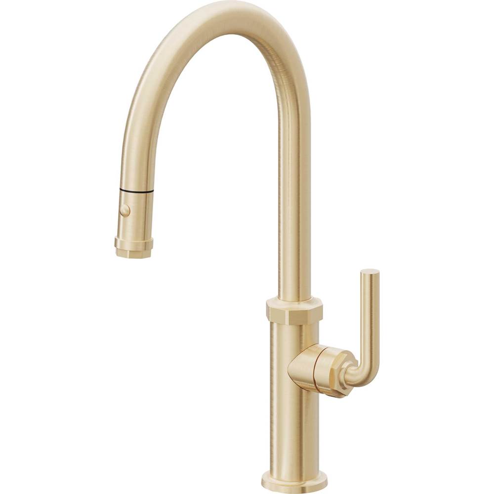 California Faucets Pull-Down Kitchen Faucet with Button Sprayer  - High Arc Spout