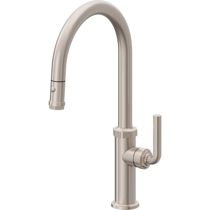 California Faucets Pull-Down Kitchen Faucet with Button Sprayer  - High Arc Spout