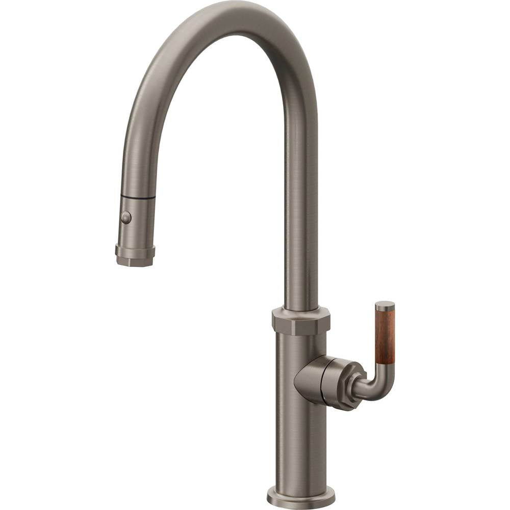 California Faucets Pull-Down Kitchen Faucet with Button Sprayer  - High Arc Spout