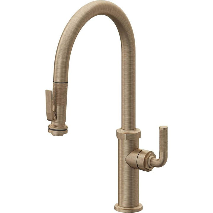 California Faucets Pull-Down Kitchen Faucet with Button Sprayer  - High Arc Spout