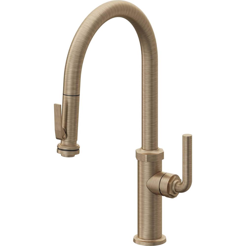 California Faucets Pull-Down Kitchen Faucet with Button Sprayer  - High Arc Spout
