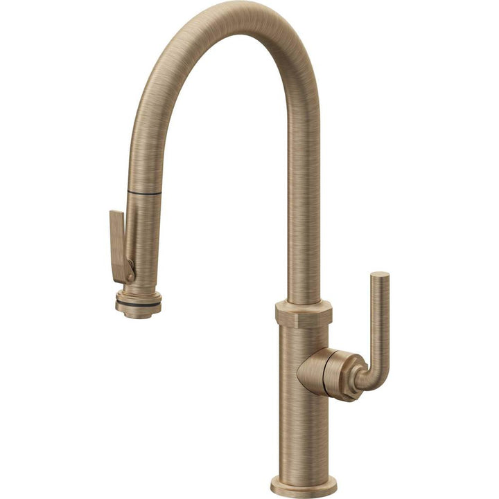 California Faucets Pull-Down Kitchen Faucet with Button Sprayer  - High Arc Spout