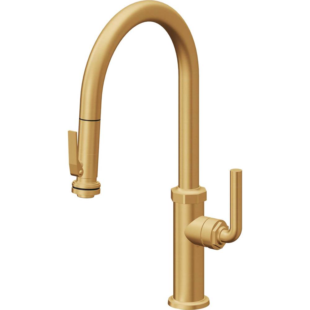 California Faucets Pull-Down Kitchen Faucet with Button Sprayer  - High Arc Spout
