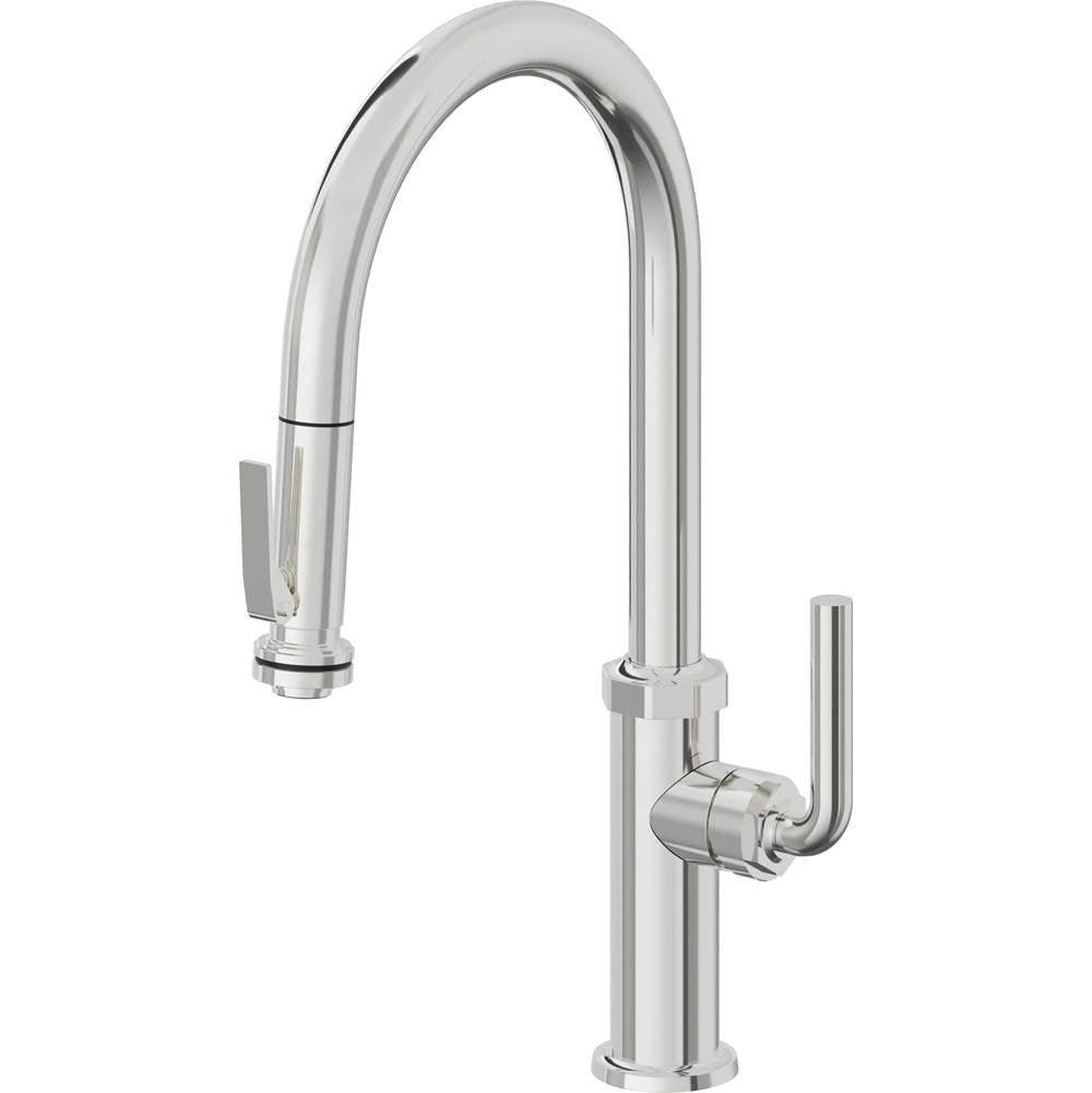 California Faucets Pull-Down Kitchen Faucet with Button Sprayer  - High Arc Spout