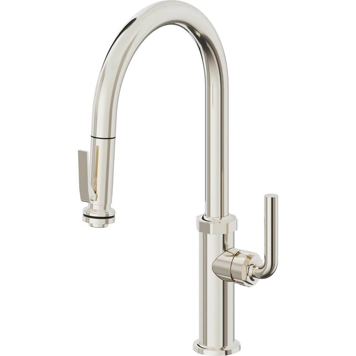 California Faucets Pull-Down Kitchen Faucet with Button Sprayer  - High Arc Spout