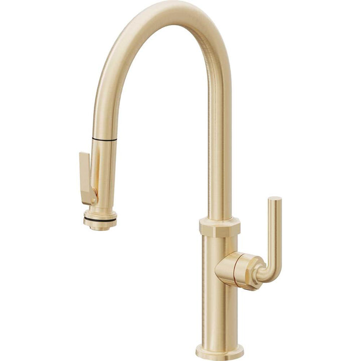 California Faucets Pull-Down Kitchen Faucet with Button Sprayer  - High Arc Spout