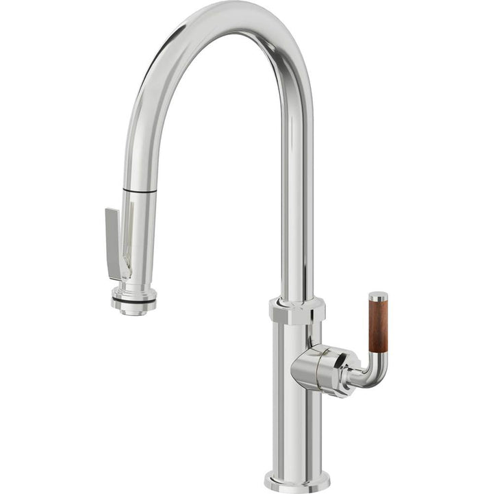 California Faucets Pull-Down Kitchen Faucet with Button Sprayer  - High Arc Spout