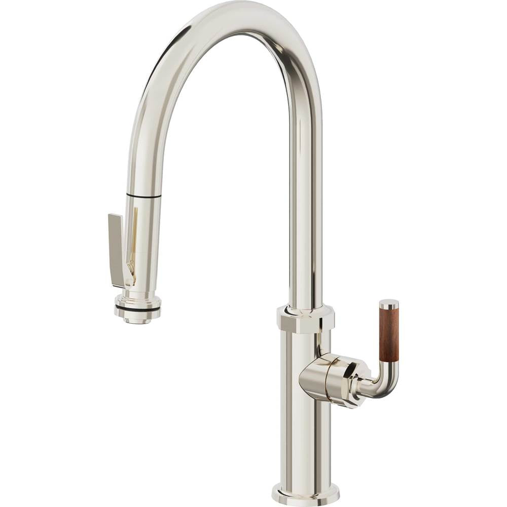 California Faucets Pull-Down Kitchen Faucet with Button Sprayer  - High Arc Spout