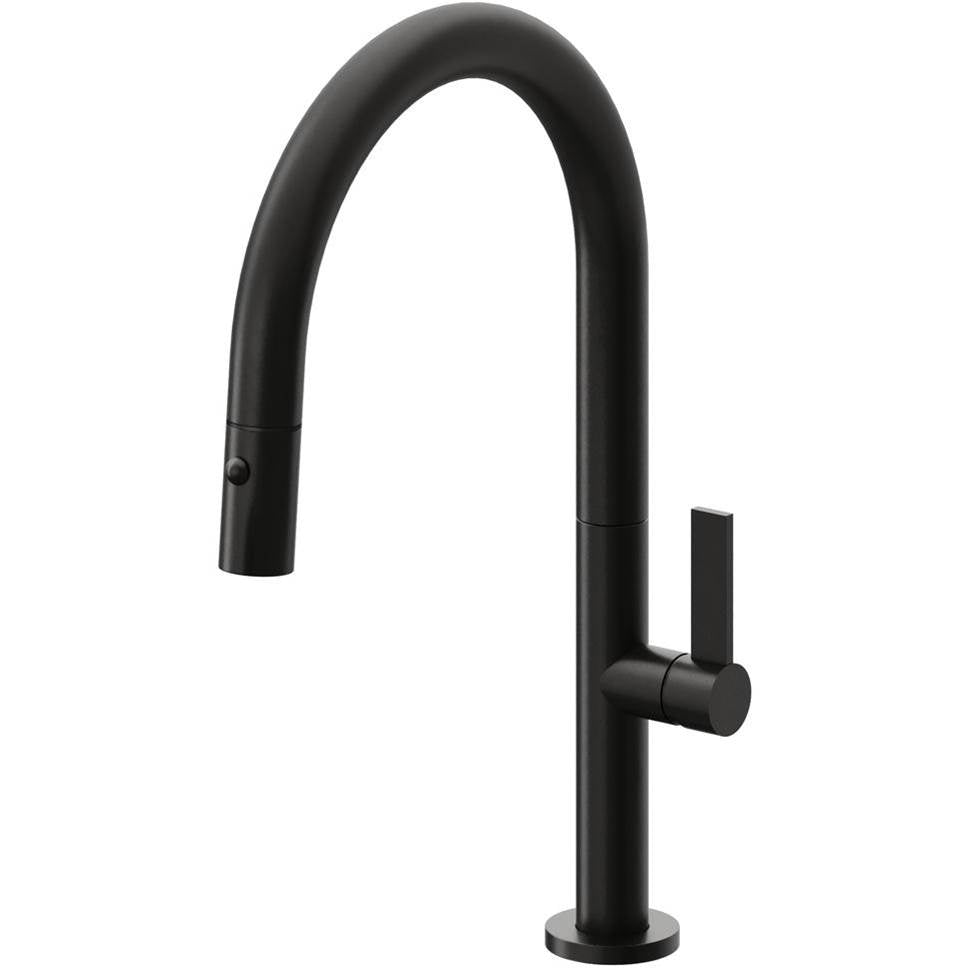 California Faucets Pull-Down Kitchen Faucet with Button Sprayer Low Arc Spout