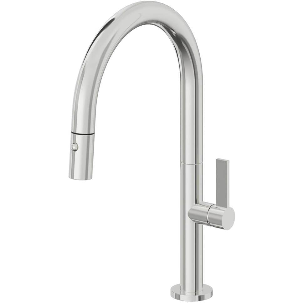 California Faucets Pull-Down Kitchen Faucet with Button Sprayer Low Arc Spout