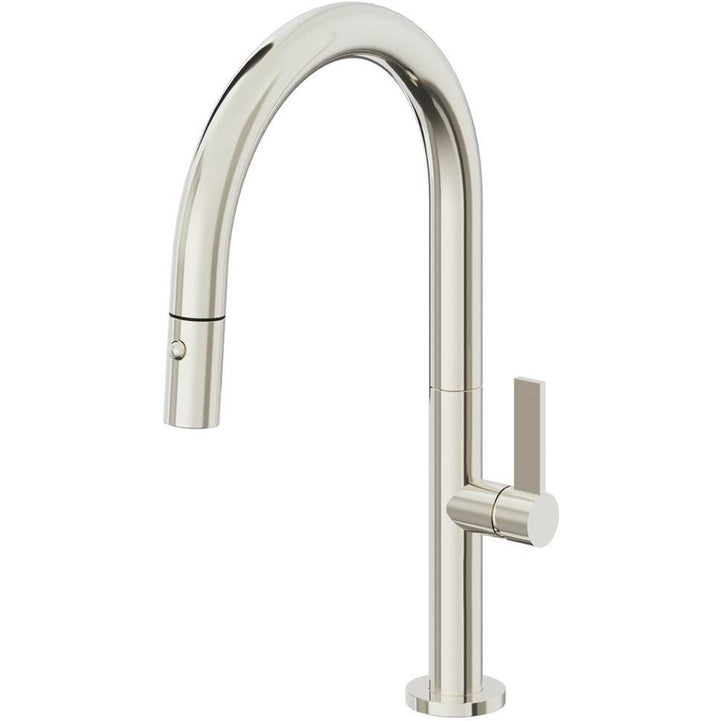 California Faucets Pull-Down Kitchen Faucet with Button Sprayer Low Arc Spout