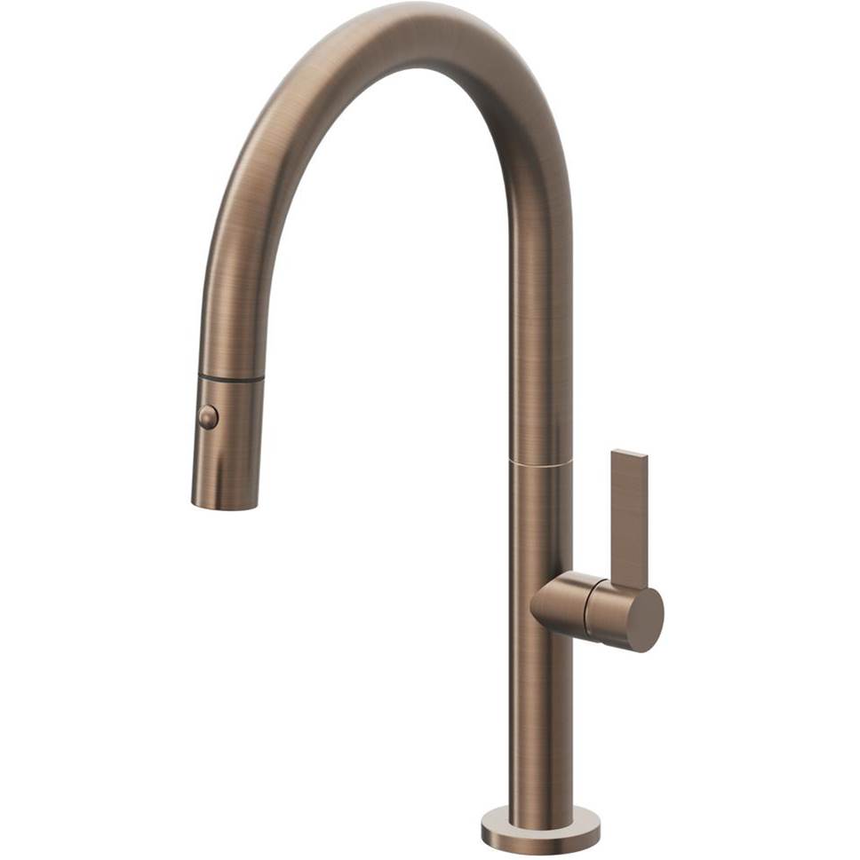 California Faucets Pull-Down Kitchen Faucet with Button Sprayer Low Arc Spout