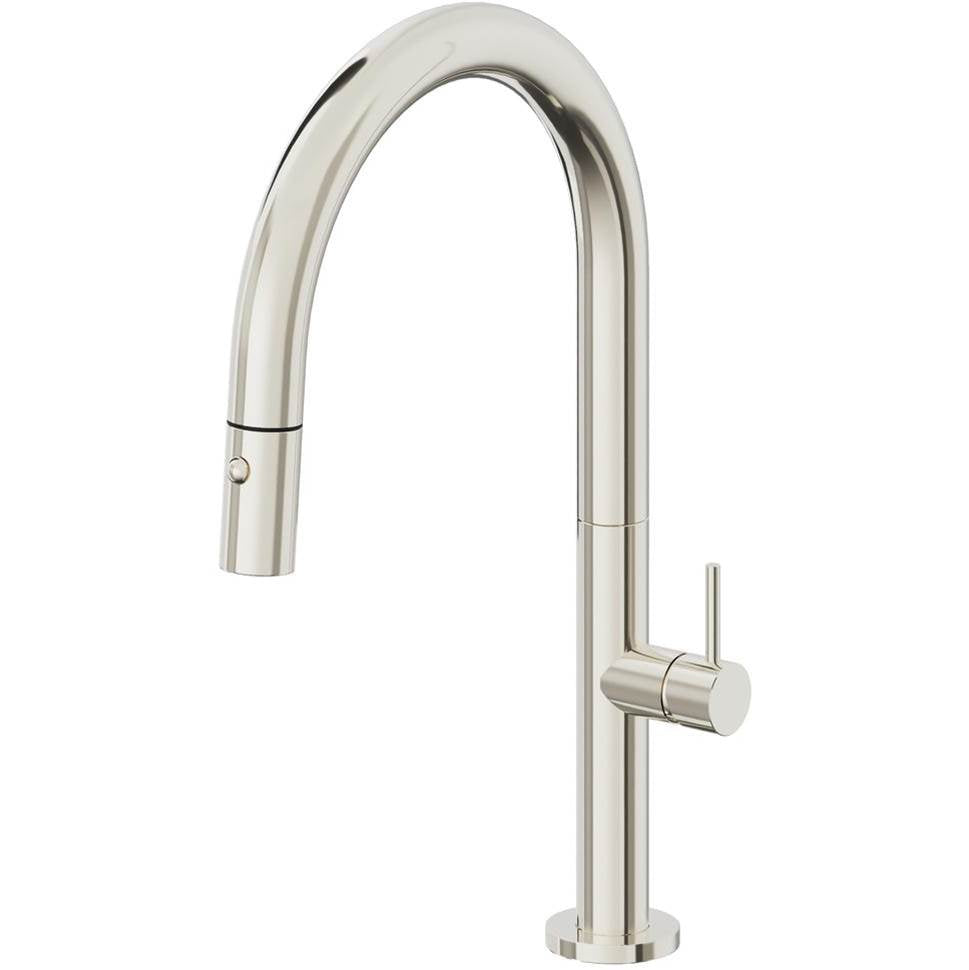 California Faucets Pull-Down Kitchen Faucet with Button Sprayer Low Arc Spout