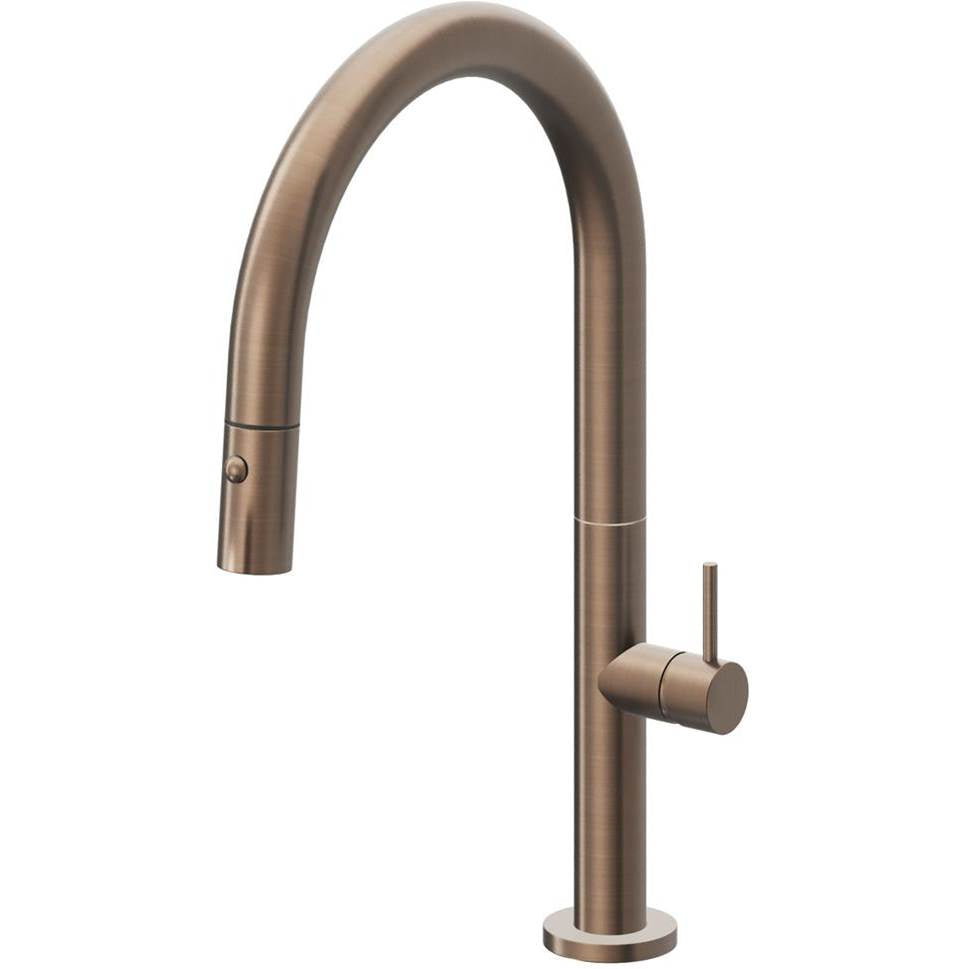 California Faucets Pull-Down Kitchen Faucet with Button Sprayer Low Arc Spout
