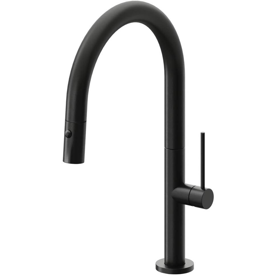 California Faucets Pull-Down Kitchen Faucet with Button Sprayer Low Arc Spout