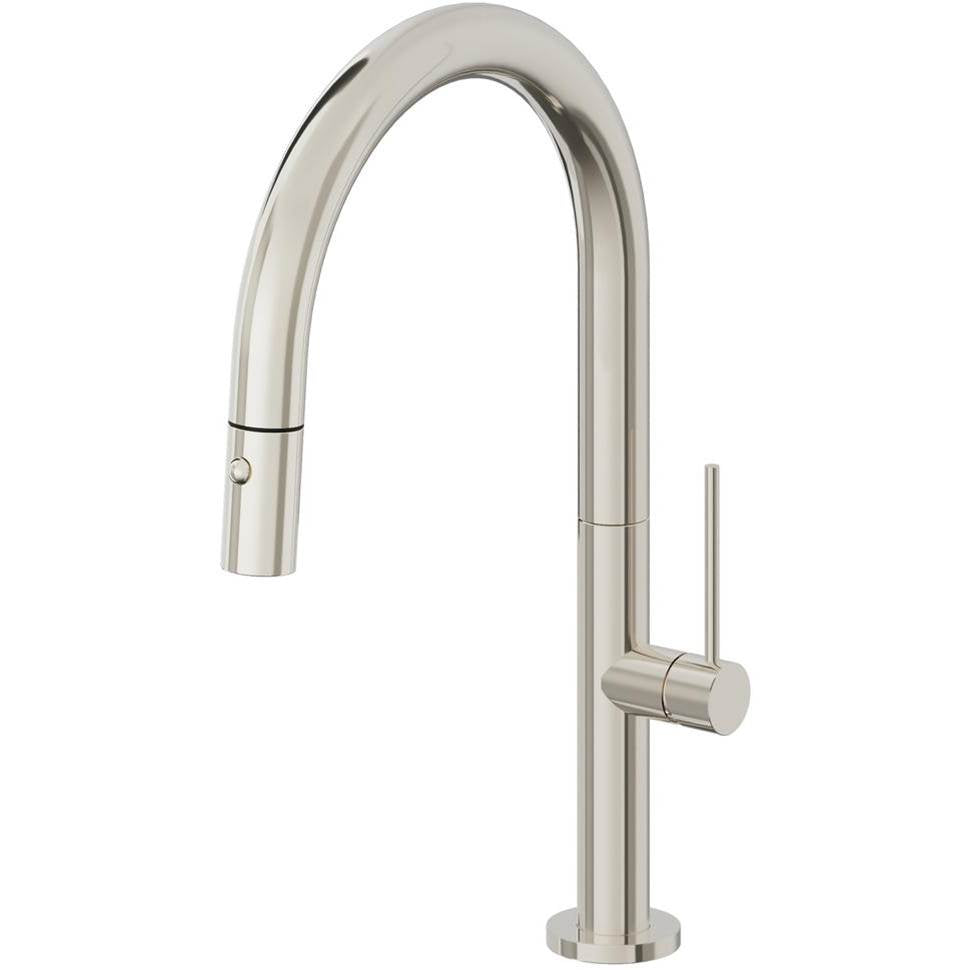 California Faucets Pull-Down Kitchen Faucet with Button Sprayer Low Arc Spout