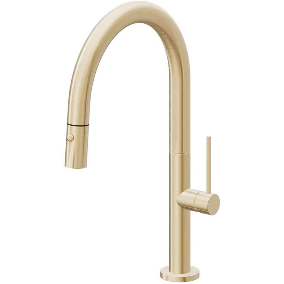 California Faucets Pull-Down Kitchen Faucet with Button Sprayer Low Arc Spout