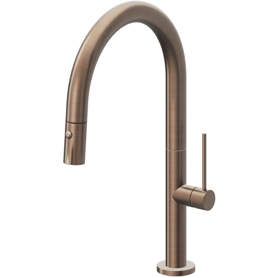 California Faucets Pull-Down Kitchen Faucet with Button Sprayer Low Arc Spout