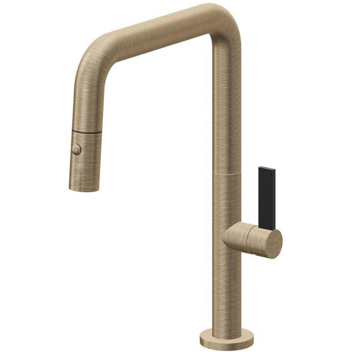 California Faucets Pull-Down Kitchen Faucet with Button Sprayer Quad Spout