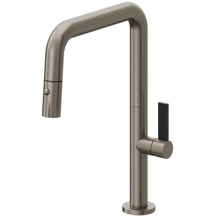 California Faucets Pull-Down Kitchen Faucet with Button Sprayer Quad Spout