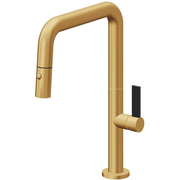 California Faucets Pull-Down Kitchen Faucet with Button Sprayer Quad Spout