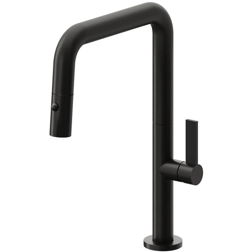 California Faucets Pull-Down Kitchen Faucet with Button Sprayer Quad Spout
