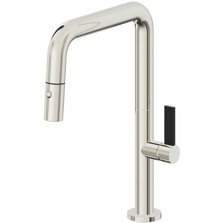 California Faucets Pull-Down Kitchen Faucet with Button Sprayer Quad Spout