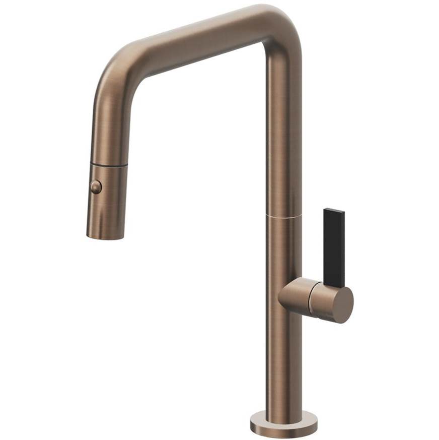 California Faucets Pull-Down Kitchen Faucet with Button Sprayer Quad Spout
