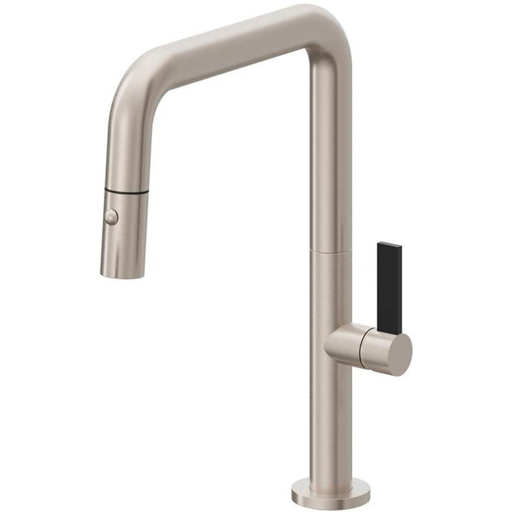 California Faucets Pull-Down Kitchen Faucet with Button Sprayer Quad Spout