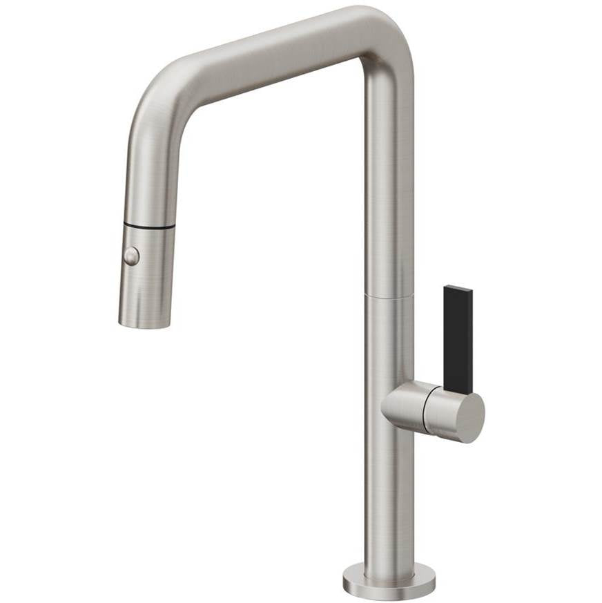 California Faucets Pull-Down Kitchen Faucet with Button Sprayer Quad Spout