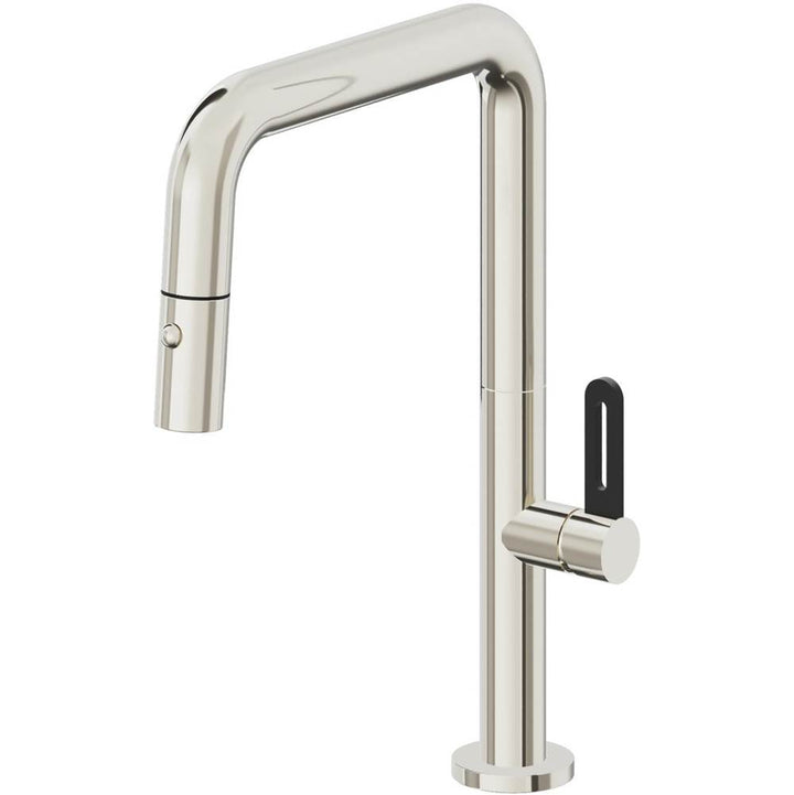 California Faucets Pull-Down Kitchen Faucet with Button Sprayer Quad Spout