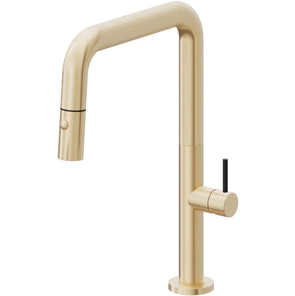 California Faucets Pull-Down Kitchen Faucet with Button Sprayer Quad Spout