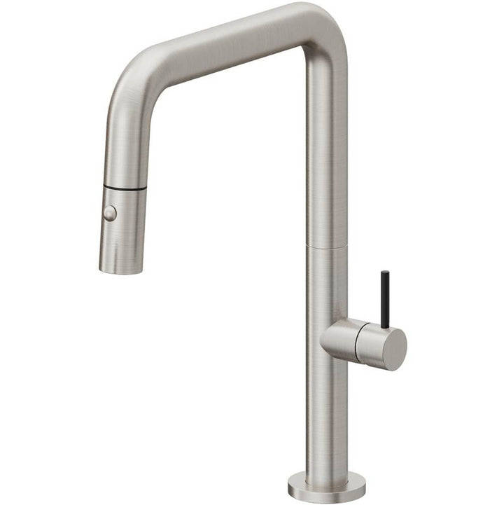 California Faucets Pull-Down Kitchen Faucet with Button Sprayer Quad Spout