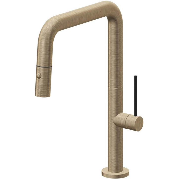 California Faucets Pull-Down Kitchen Faucet with Button Sprayer Quad Spout