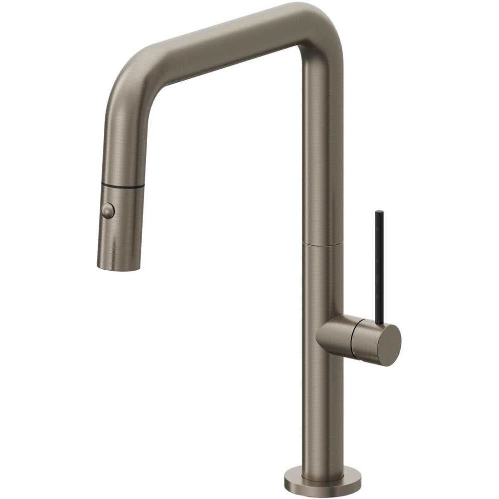 California Faucets Pull-Down Kitchen Faucet with Button Sprayer Quad Spout