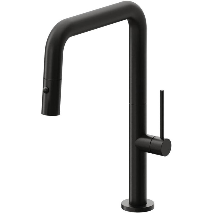 California Faucets Pull-Down Kitchen Faucet with Button Sprayer Quad Spout