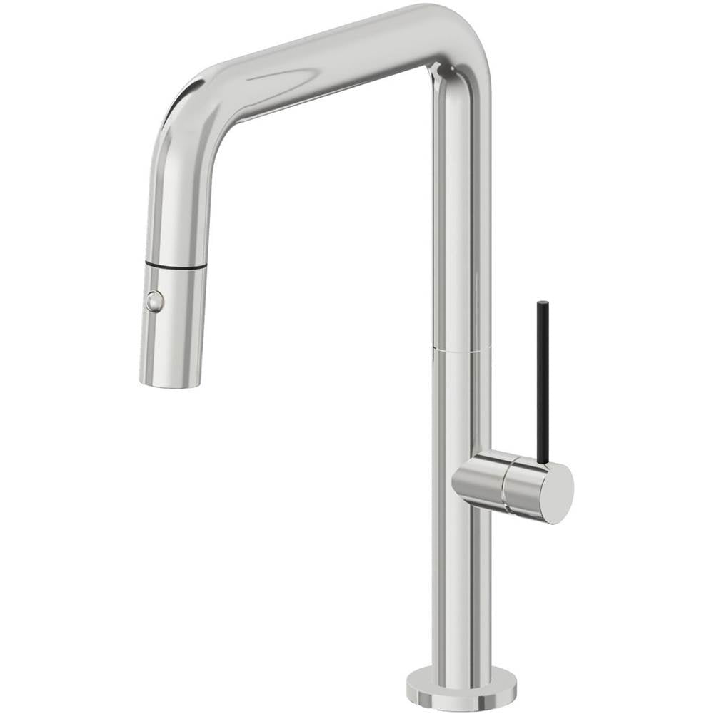 California Faucets Pull-Down Kitchen Faucet with Button Sprayer Quad Spout