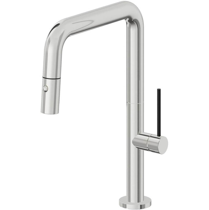 California Faucets Pull-Down Kitchen Faucet with Button Sprayer Quad Spout