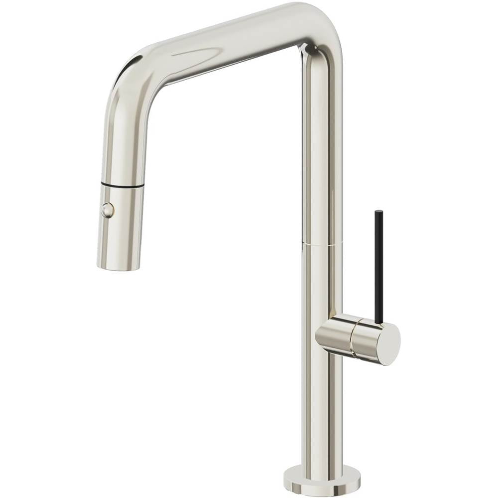 California Faucets Pull-Down Kitchen Faucet with Button Sprayer Quad Spout