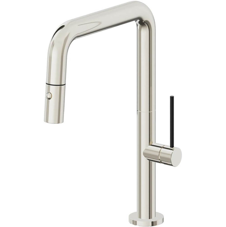 California Faucets Pull-Down Kitchen Faucet with Button Sprayer Quad Spout