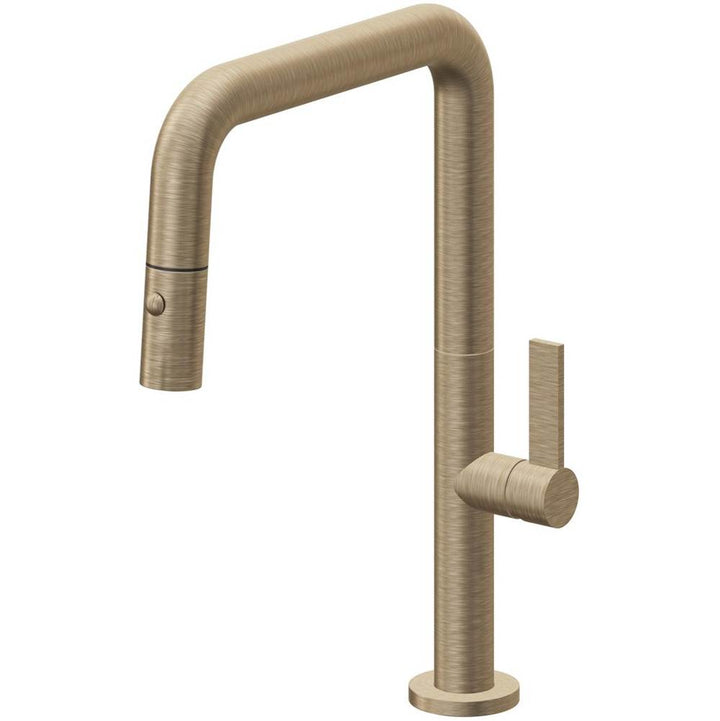 California Faucets Pull-Down Kitchen Faucet with Button Sprayer Quad Spout