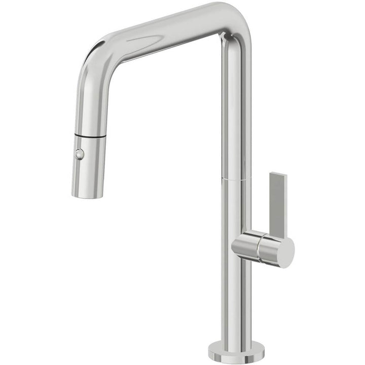 California Faucets Pull-Down Kitchen Faucet with Button Sprayer Quad Spout