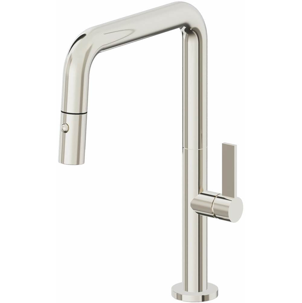 California Faucets Pull-Down Kitchen Faucet with Button Sprayer Quad Spout