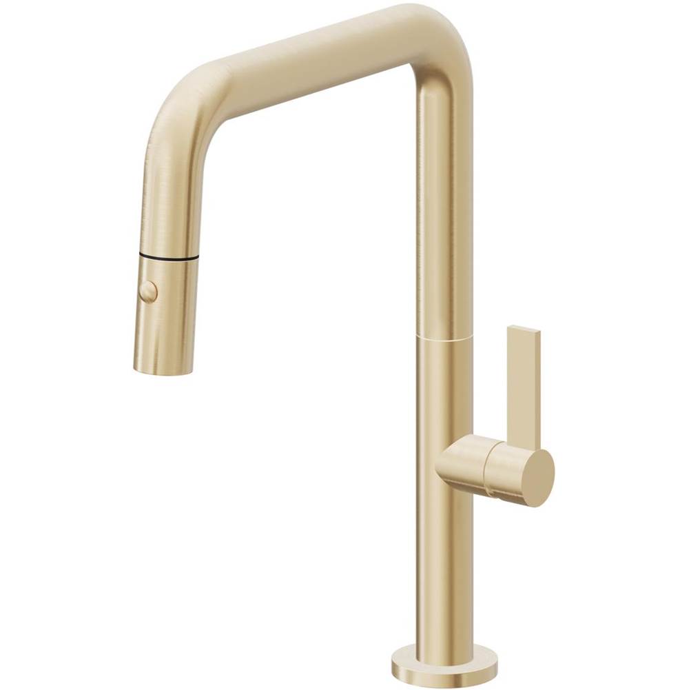 California Faucets Pull-Down Kitchen Faucet with Button Sprayer Quad Spout