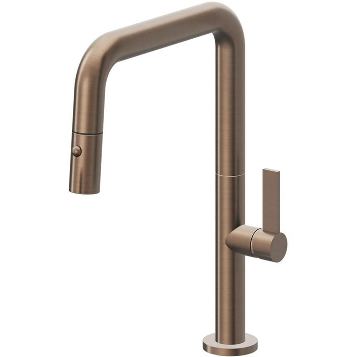 California Faucets Pull-Down Kitchen Faucet with Button Sprayer Quad Spout