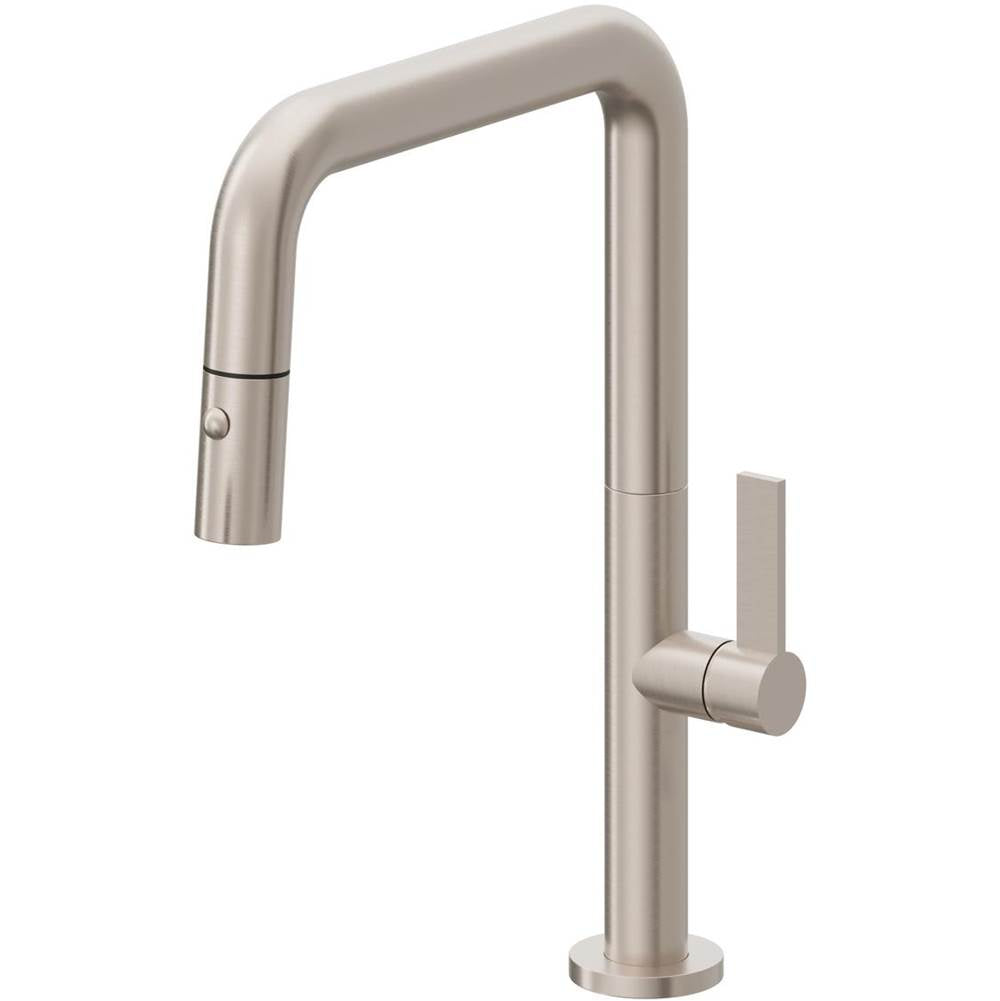 California Faucets Pull-Down Kitchen Faucet with Button Sprayer Quad Spout