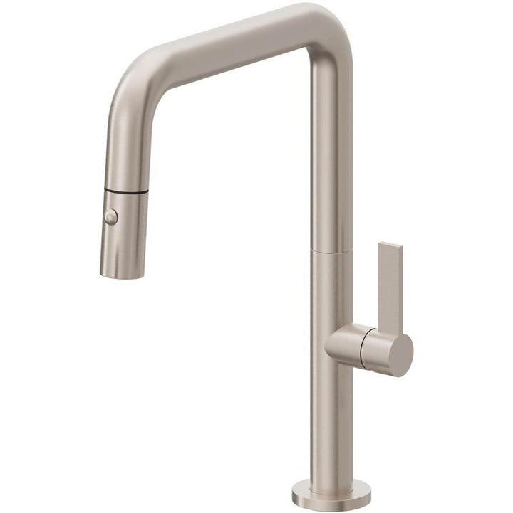 California Faucets Pull-Down Kitchen Faucet with Button Sprayer Quad Spout