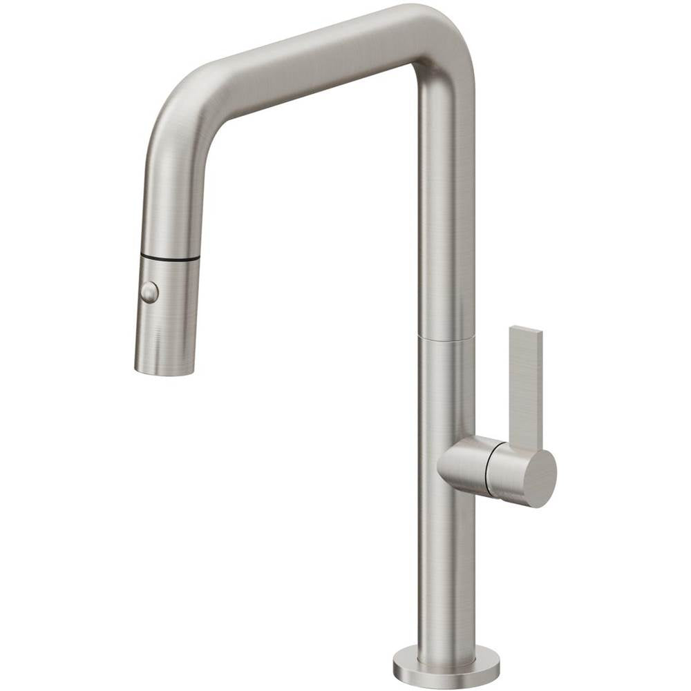 California Faucets Pull-Down Kitchen Faucet with Button Sprayer Quad Spout